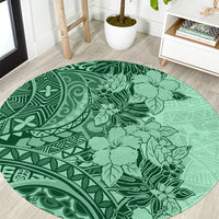 polynesia-round-carpet-hibiscus-and-hawaiian-tribal-tattoo-retro-style-green-color