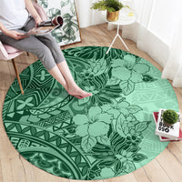 polynesia-round-carpet-hibiscus-and-hawaiian-tribal-tattoo-retro-style-green-color