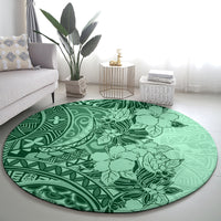 polynesia-round-carpet-hibiscus-and-hawaiian-tribal-tattoo-retro-style-green-color