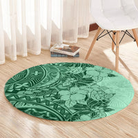 polynesia-round-carpet-hibiscus-and-hawaiian-tribal-tattoo-retro-style-green-color