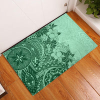 Polynesia Rubber Doormat Hibiscus and Hawaiian Tribal Tattoo Retro Style Green Color - Wonder Print Shop
