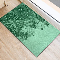 Polynesia Rubber Doormat Hibiscus and Hawaiian Tribal Tattoo Retro Style Green Color - Wonder Print Shop