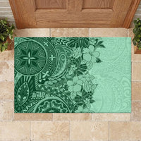 Polynesia Rubber Doormat Hibiscus and Hawaiian Tribal Tattoo Retro Style Green Color - Wonder Print Shop