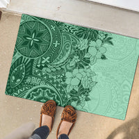 Polynesia Rubber Doormat Hibiscus and Hawaiian Tribal Tattoo Retro Style Green Color - Wonder Print Shop