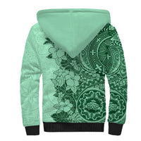 Polynesia Sherpa Hoodie Hibiscus and Hawaiian Tribal Tattoo Retro Style Green Color - Wonder Print Shop