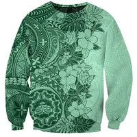 Polynesia Sweatshirt Hibiscus and Hawaiian Tribal Tattoo Retro Style Green Color - Wonder Print Shop