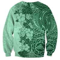 Polynesia Sweatshirt Hibiscus and Hawaiian Tribal Tattoo Retro Style Green Color - Wonder Print Shop