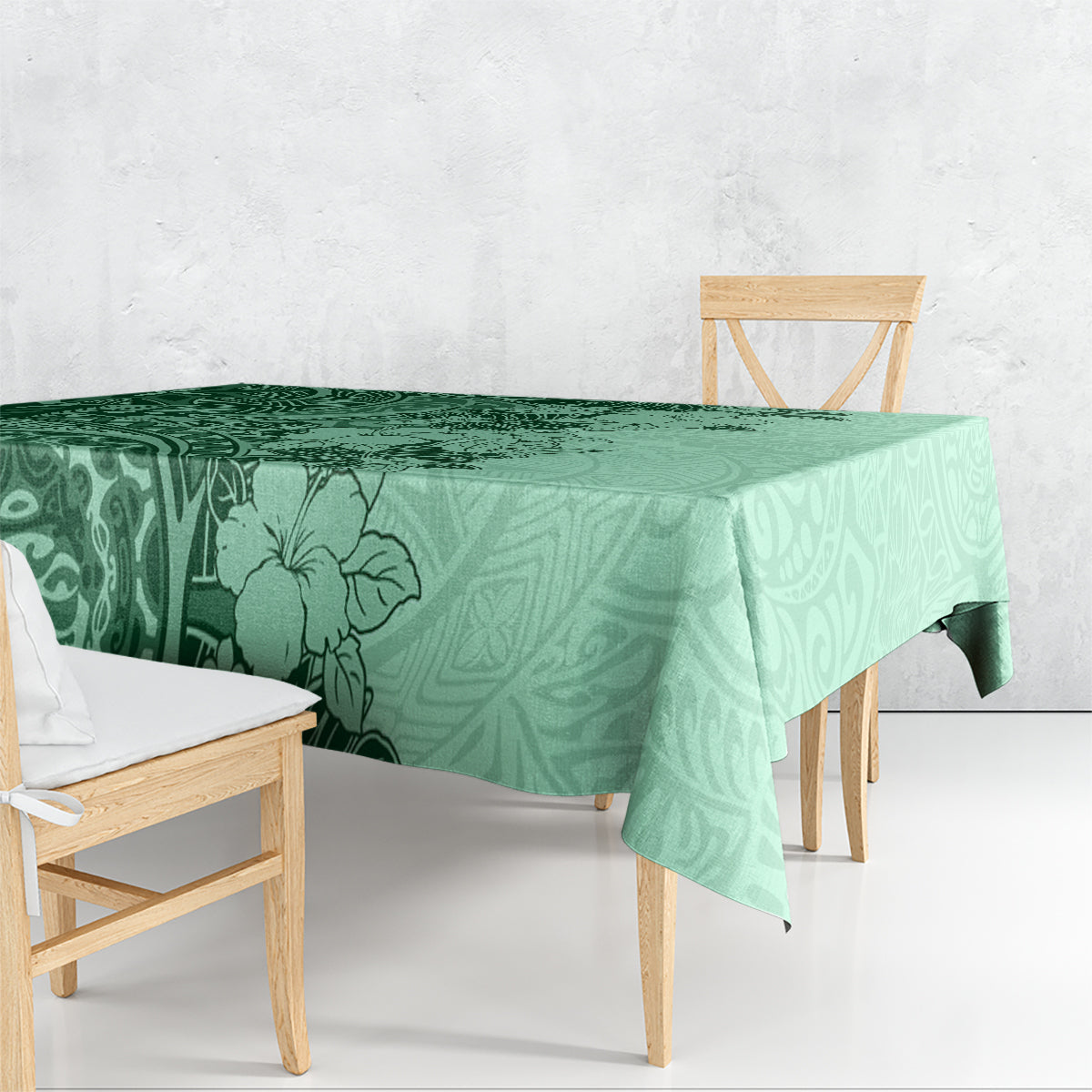 Polynesia Tablecloth Hibiscus and Hawaiian Tribal Tattoo Retro Style Green Color - Wonder Print Shop