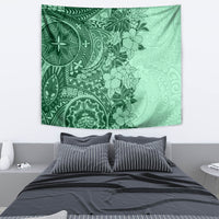 Polynesia Tapestry Hibiscus and Hawaiian Tribal Tattoo Retro Style Green Color - Wonder Print Shop