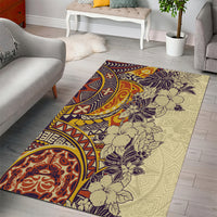 Polynesia Area Rug Hibiscus and Hawaiian Tribal Tattoo Retro Style Tan Color LT9 - Wonder Print Shop