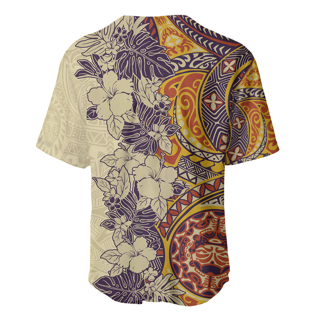 Polynesia Baseball Jersey Hibiscus and Hawaiian Tribal Tattoo Retro Style Tan Color LT9 - Wonder Print Shop