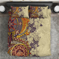 Polynesia Bedding Set Hibiscus and Hawaiian Tribal Tattoo Retro Style Tan Color LT9 - Wonder Print Shop