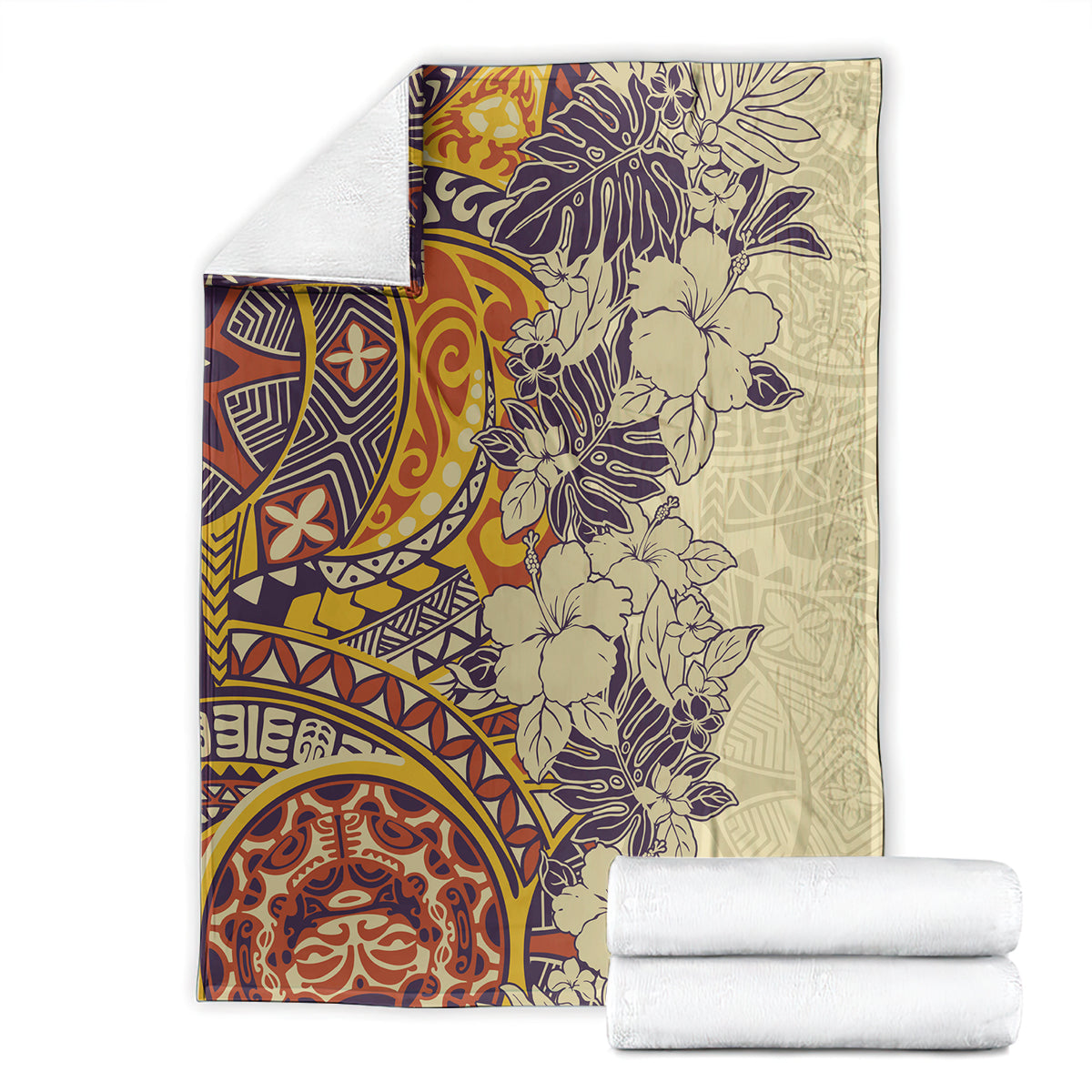 polynesia-blanket-hibiscus-and-hawaiian-tribal-tattoo-retro-style-tan-color