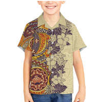 Polynesia Family Matching Mermaid Dress and Hawaiian Shirt Hibiscus and Hawaiian Tribal Tattoo Retro Style Tan Color LT9 - Wonder Print Shop