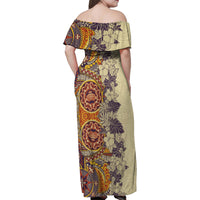Polynesia Family Matching Off Shoulder Maxi Dress and Hawaiian Shirt Hibiscus and Hawaiian Tribal Tattoo Retro Style Tan Color LT9 - Wonder Print Shop