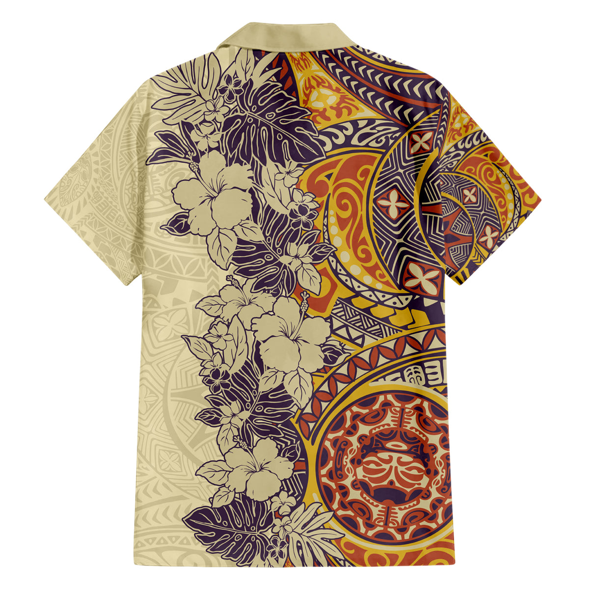 Polynesia Family Matching Short Sleeve Bodycon Dress and Hawaiian Shirt Hibiscus and Hawaiian Tribal Tattoo Retro Style Tan Color - Wonder Print Shop