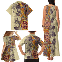 Polynesia Family Matching Tank Maxi Dress and Hawaiian Shirt Hibiscus and Hawaiian Tribal Tattoo Retro Style Tan Color - Wonder Print Shop