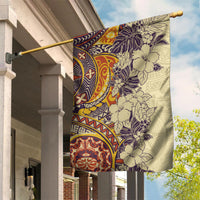 Polynesia Garden Flag Hibiscus and Hawaiian Tribal Tattoo Retro Style Tan Color - Wonder Print Shop