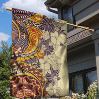 Polynesia Garden Flag Hibiscus and Hawaiian Tribal Tattoo Retro Style Tan Color - Wonder Print Shop