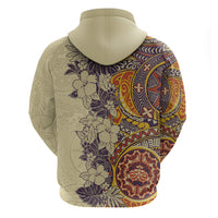 Polynesia Hoodie Hibiscus and Hawaiian Tribal Tattoo Retro Style Tan Color - Wonder Print Shop