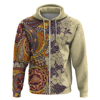 Polynesia Hoodie Hibiscus and Hawaiian Tribal Tattoo Retro Style Tan Color - Wonder Print Shop