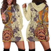 Polynesia Hoodie Dress Hibiscus and Hawaiian Tribal Tattoo Retro Style Tan Color - Wonder Print Shop