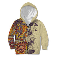 Polynesia Kid Hoodie Hibiscus and Hawaiian Tribal Tattoo Retro Style Tan Color - Wonder Print Shop