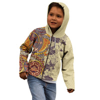 Polynesia Kid Hoodie Hibiscus and Hawaiian Tribal Tattoo Retro Style Tan Color - Wonder Print Shop