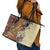 Polynesia Leather Tote Bag Hibiscus and Hawaiian Tribal Tattoo Retro Style Tan Color - Wonder Print Shop