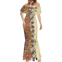 Polynesia Mermaid Dress Hibiscus and Hawaiian Tribal Tattoo Retro Style Tan Color - Wonder Print Shop