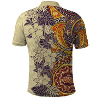Polynesia Polo Shirt Hibiscus and Hawaiian Tribal Tattoo Retro Style Tan Color - Wonder Print Shop
