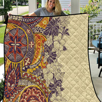 Polynesia Quilt Hibiscus and Hawaiian Tribal Tattoo Retro Style Tan Color - Wonder Print Shop