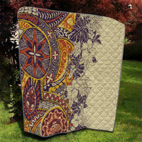 Polynesia Quilt Hibiscus and Hawaiian Tribal Tattoo Retro Style Tan Color - Wonder Print Shop