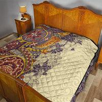 Polynesia Quilt Hibiscus and Hawaiian Tribal Tattoo Retro Style Tan Color - Wonder Print Shop
