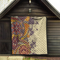 Polynesia Quilt Hibiscus and Hawaiian Tribal Tattoo Retro Style Tan Color - Wonder Print Shop
