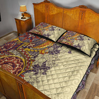 Polynesia Quilt Bed Set Hibiscus and Hawaiian Tribal Tattoo Retro Style Tan Color - Wonder Print Shop