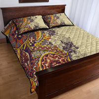 Polynesia Quilt Bed Set Hibiscus and Hawaiian Tribal Tattoo Retro Style Tan Color - Wonder Print Shop