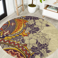 polynesia-round-carpet-hibiscus-and-hawaiian-tribal-tattoo-retro-style-tan-color