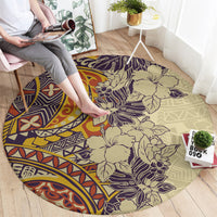 polynesia-round-carpet-hibiscus-and-hawaiian-tribal-tattoo-retro-style-tan-color