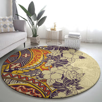polynesia-round-carpet-hibiscus-and-hawaiian-tribal-tattoo-retro-style-tan-color