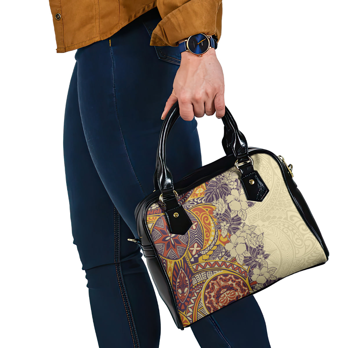 polynesia-shoulder-handbag-hibiscus-and-hawaiian-tribal-tattoo-retro-style-tan-color