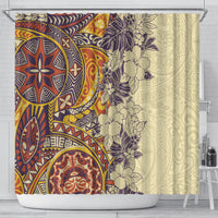 polynesia-shower-curtain-hibiscus-and-hawaiian-tribal-tattoo-retro-style-tan-color