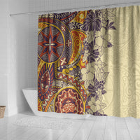 polynesia-shower-curtain-hibiscus-and-hawaiian-tribal-tattoo-retro-style-tan-color