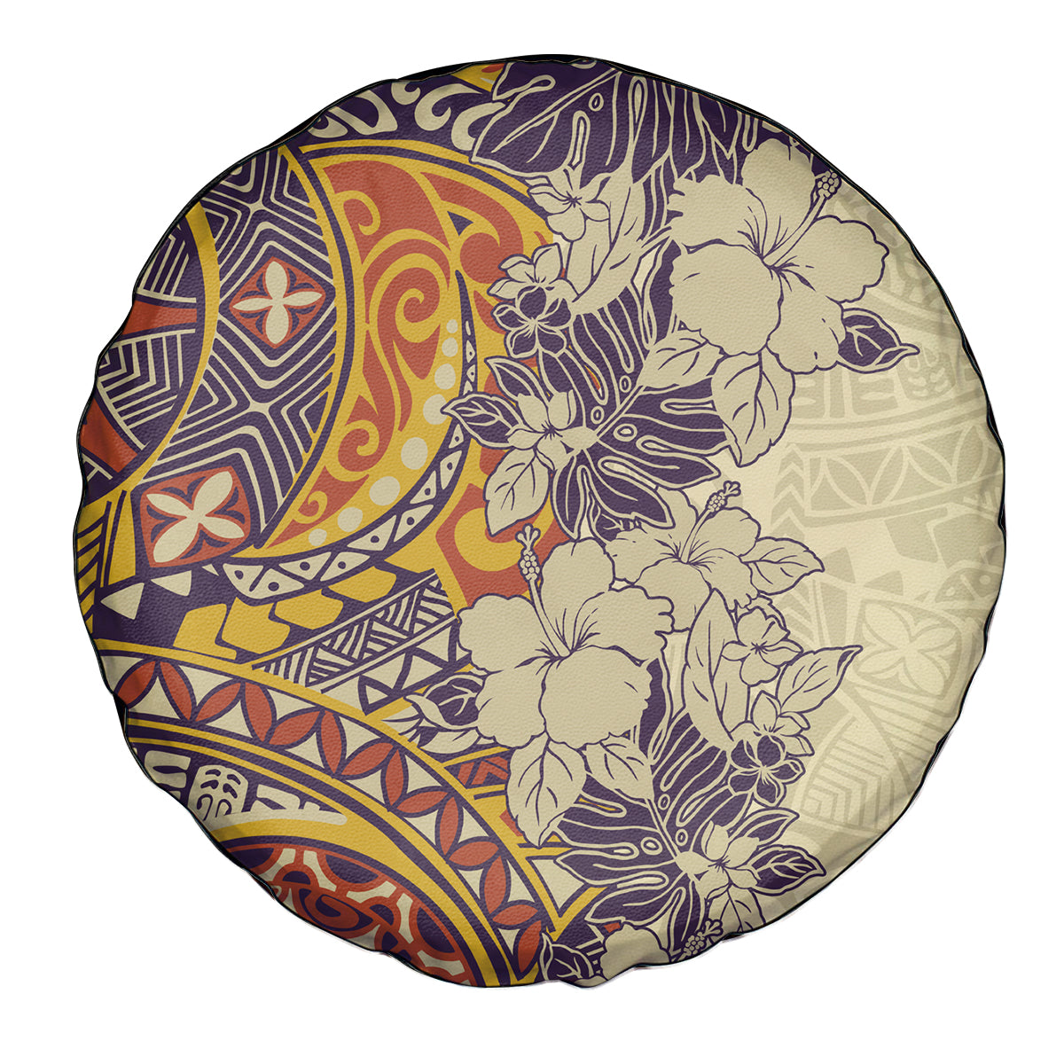 Polynesia Spare Tire Cover Hibiscus and Hawaiian Tribal Tattoo Retro Style Tan Color - Wonder Print Shop