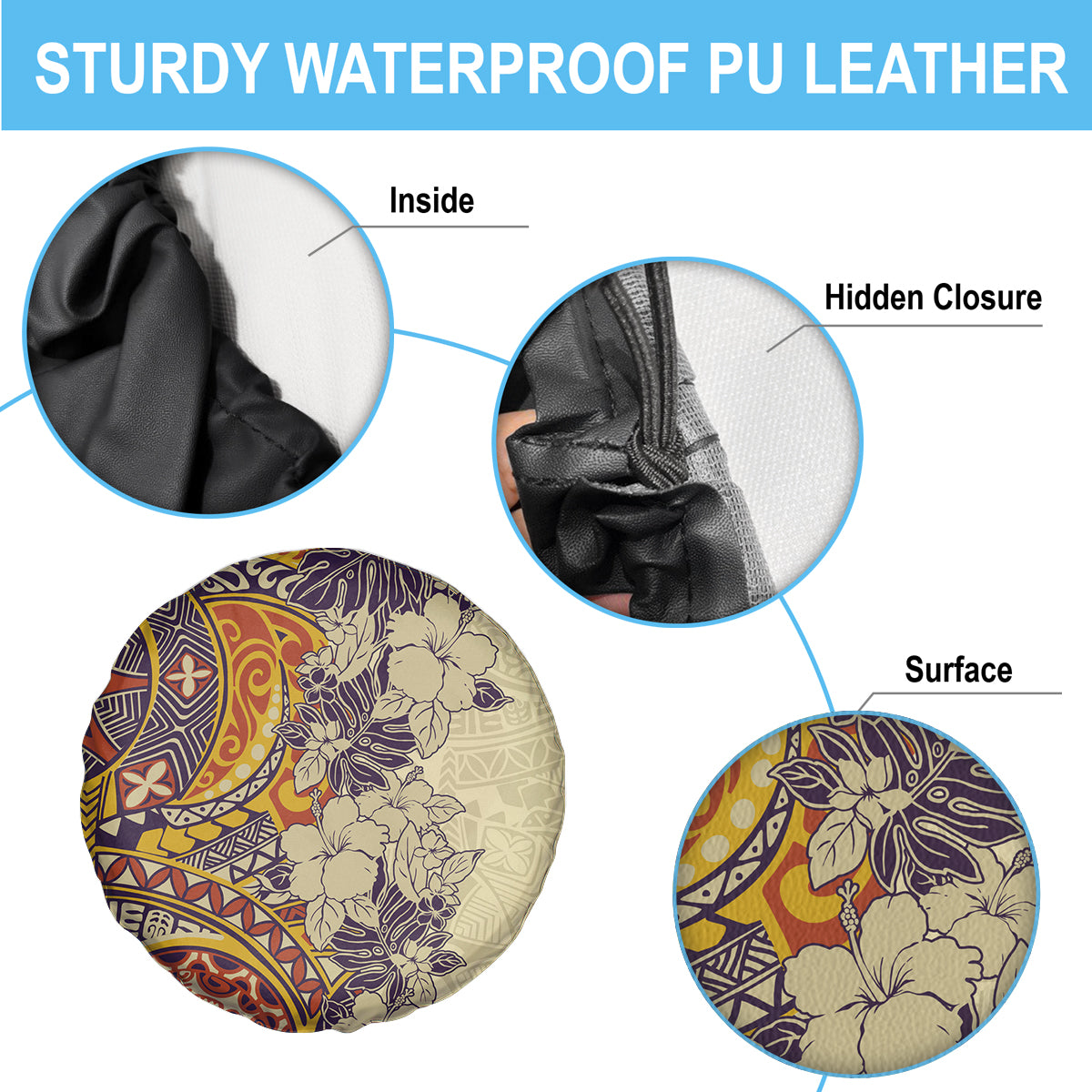 Polynesia Spare Tire Cover Hibiscus and Hawaiian Tribal Tattoo Retro Style Tan Color - Wonder Print Shop