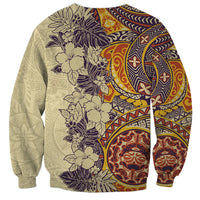 Polynesia Sweatshirt Hibiscus and Hawaiian Tribal Tattoo Retro Style Tan Color - Wonder Print Shop