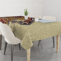 Polynesia Tablecloth Hibiscus and Hawaiian Tribal Tattoo Retro Style Tan Color - Wonder Print Shop