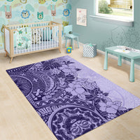 Polynesia Area Rug Hibiscus and Hawaiian Tribal Tattoo Retro Style Violet Color LT9 - Wonder Print Shop
