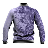 Polynesia Baseball Jacket Hibiscus and Hawaiian Tribal Tattoo Retro Style Violet Color LT9 - Wonder Print Shop