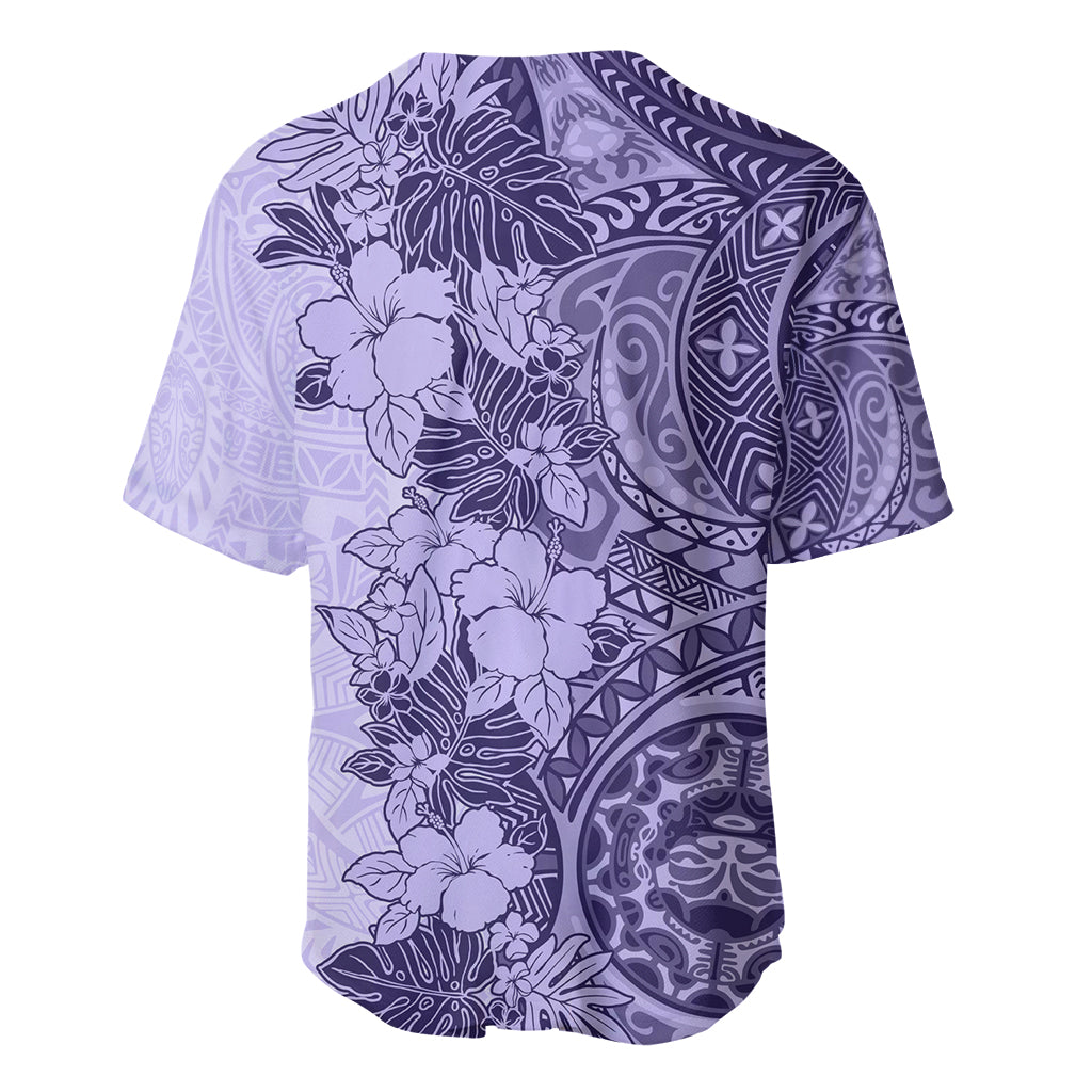 Polynesia Baseball Jersey Hibiscus and Hawaiian Tribal Tattoo Retro Style Violet Color LT9 - Wonder Print Shop